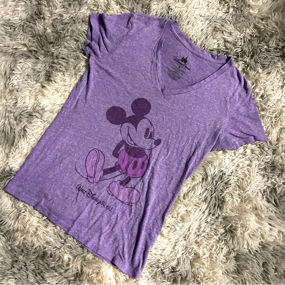 Disney Parks Walt Disney World Mickey Mouse Womens Purple Cap Sleeve Shirt Sz M
